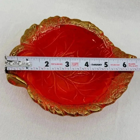 Vintage California Pottery Leaf Shaped Bowl Orange #594 Gold Dust Trim USA - Picture 7 of 11